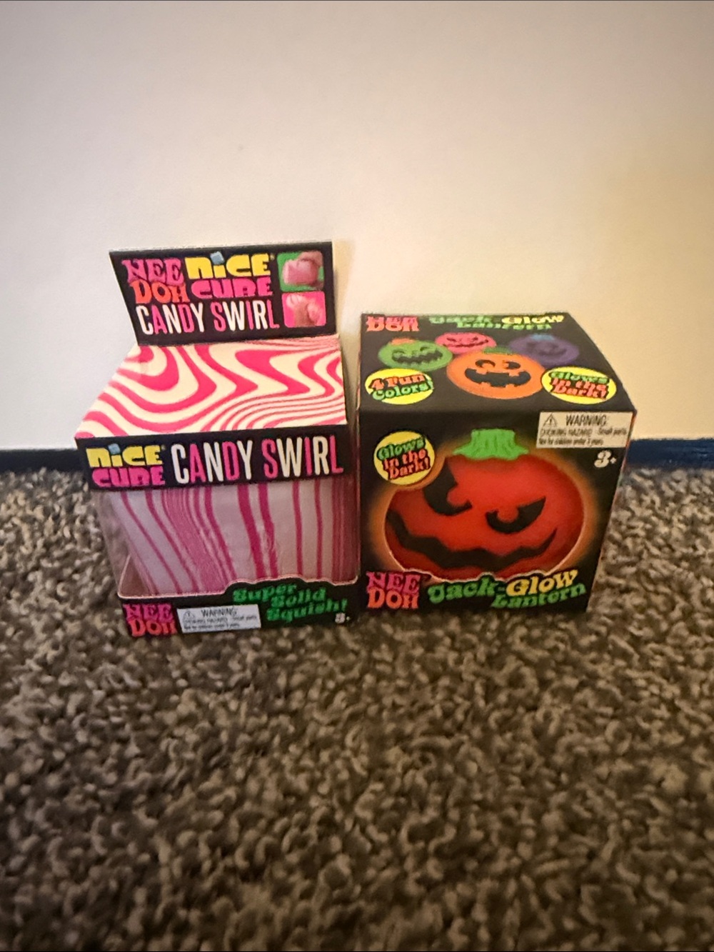 NeeDoh Candy Swirl and NeeDoh Jack Glow Lantern Squishy Sensory Toy